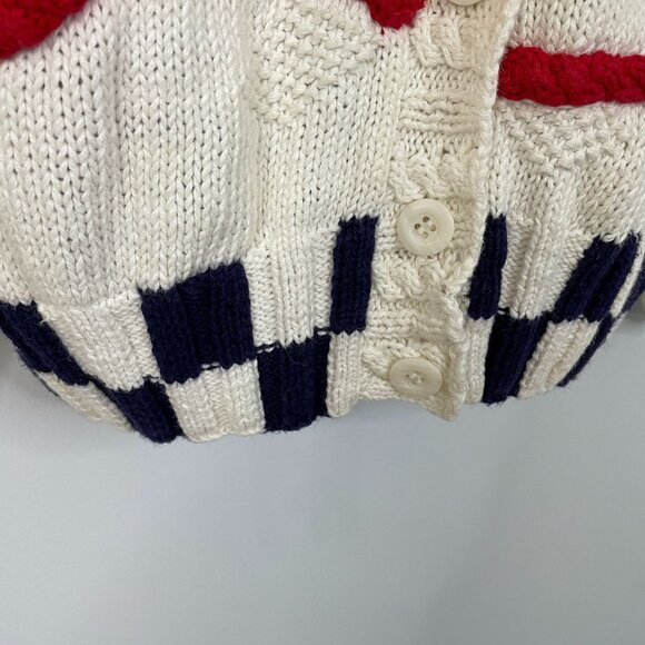 Izod Vintage NAUTICAL CHUNKY Cardigan Sweater Womens Sz M Old Money Hand Knit - Picture 8 of 14